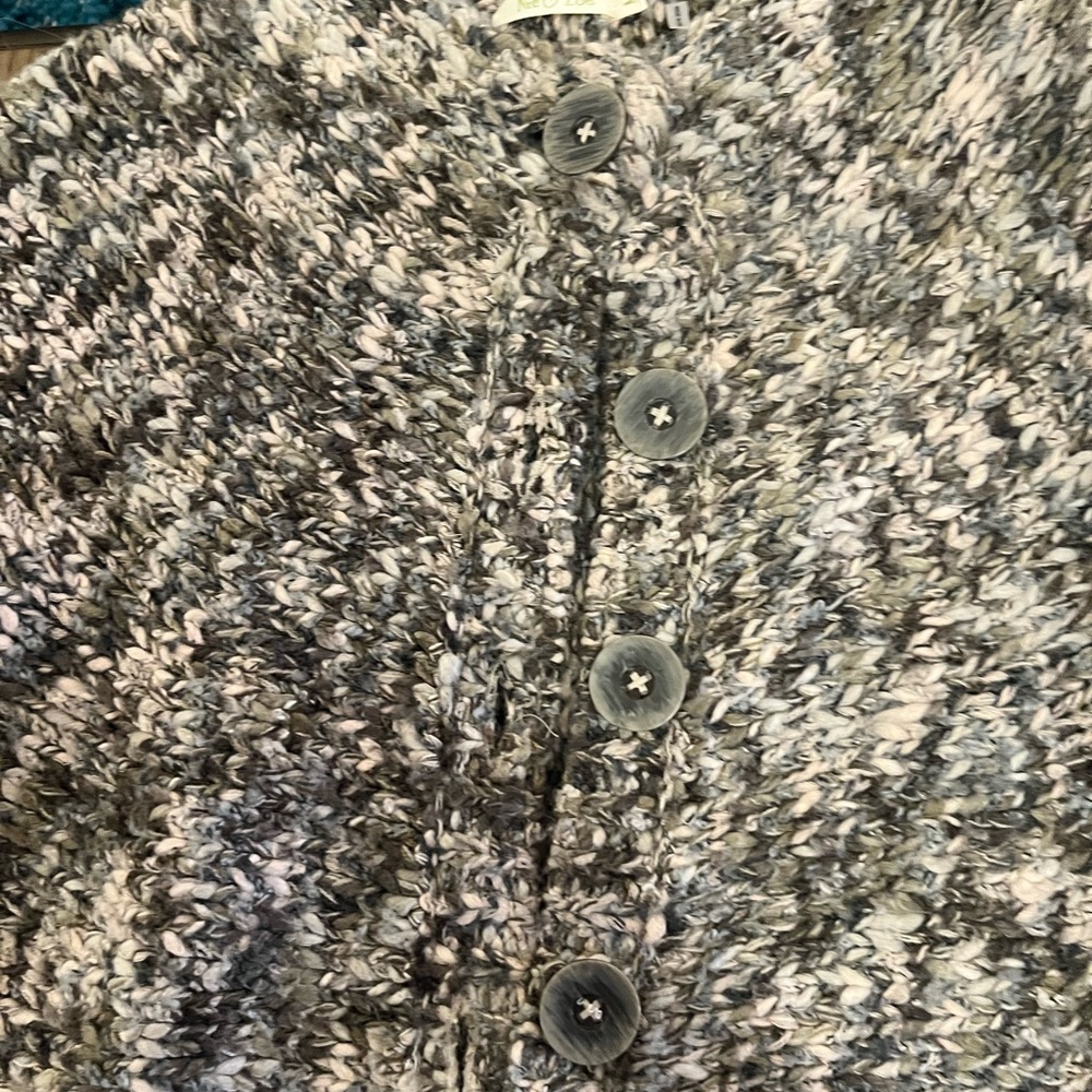 Nic + Zoe Chunky Knit Button Front Cardigan Gray Cream Size Medium - Picture 5 of 7